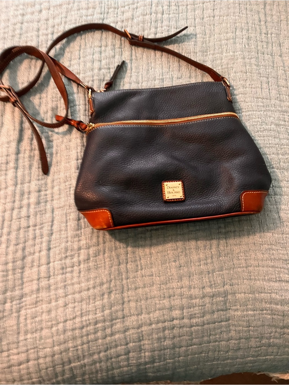 Dooney & Bourke dark blue Pebbled Leather Crossbody with Brown Trim - Picture 2 of 14